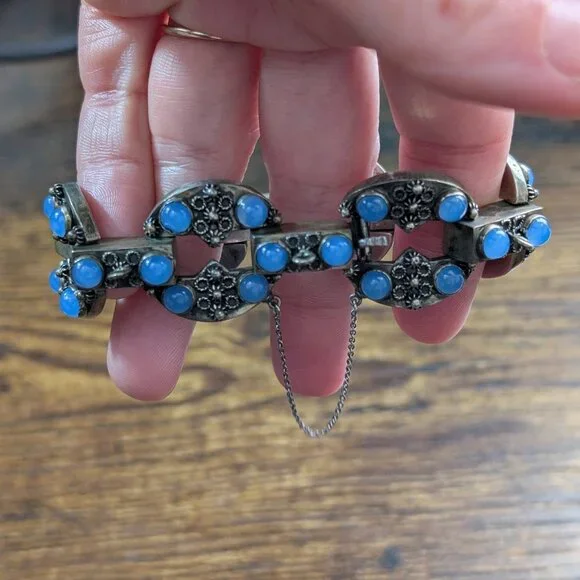 Vintage 800 Silver Bracelet with Safety Chain 1940s - Picture 4 of 6